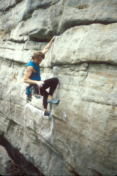 The Sting 5.11d / Trapps / Gunks / Climber: N. Falacci / Just after pulling opening crux.