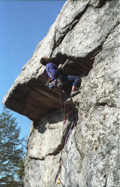 Double Overhang 5.10 / Claudius Smith Den / Harriman State Park / Climber: Dennis Walker - at the second overhang
