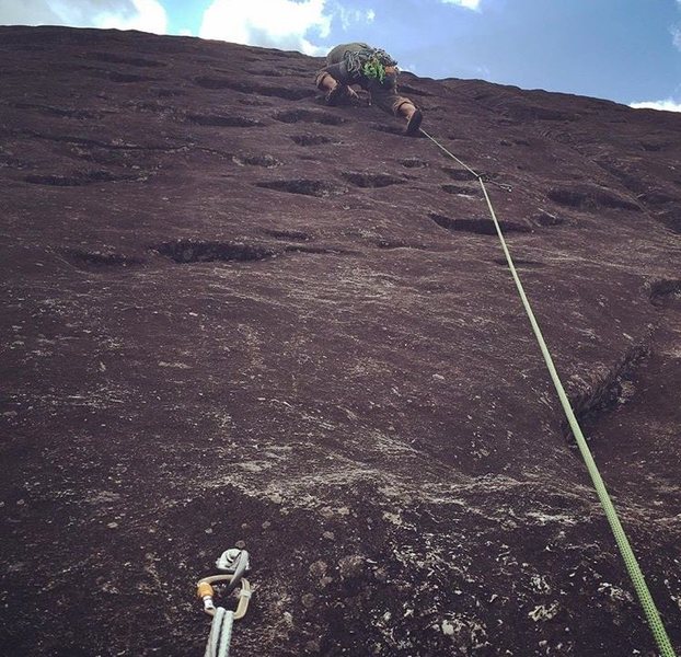 Me leading the eyebrow encrusted 3P of North By Northwest. Plenty of bolts. Fun route for multipitch practice.