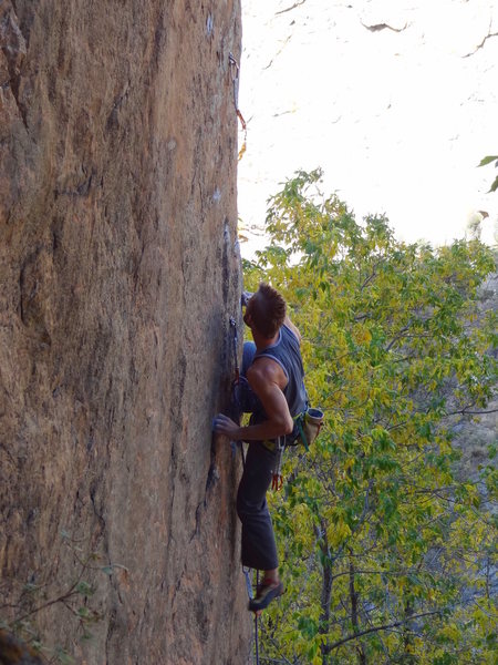 Entering the crux on The DeCappitator.