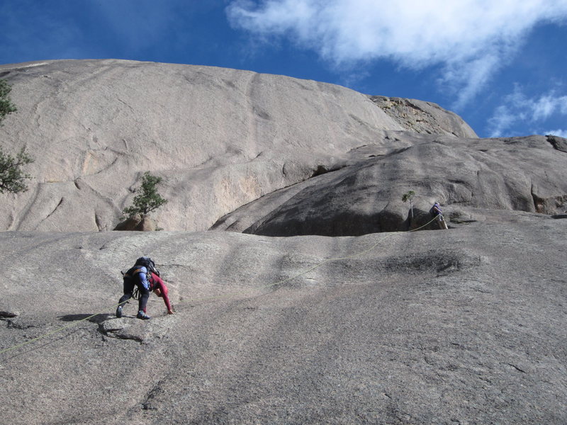 Pitch 1, showing the location of the belay.