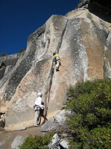 Leading "Ivory Tower - Center" (5.10a). Photo: Ed Hartouni