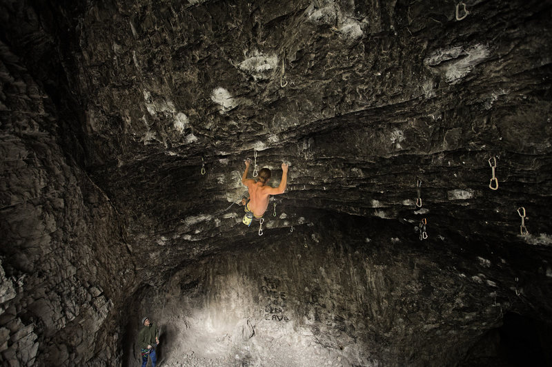 Mark Maguire burning it up in peace & beer & power & soot & permadraw cave :-)<br>
Photo by Thomas Holmes