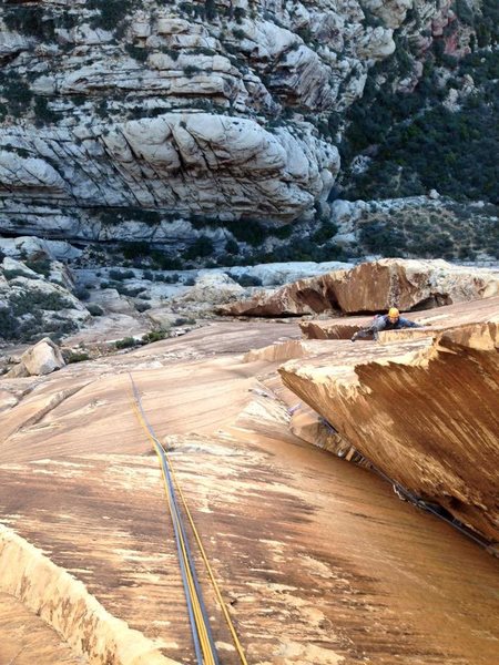 Second .11c pitch crux traverse switching flares.