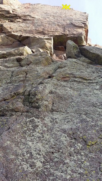Oranges is on the right, the anchors for Apples can be seen on the left. The photo was taken from the base of the climb.