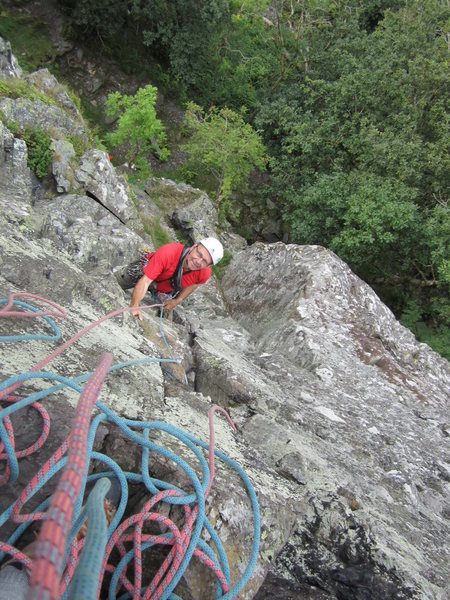 Ron Kenyon coming up lower section of p2 on 60th anniversary of the climb