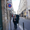 Pete walking the streets of Paris crashpad en tow