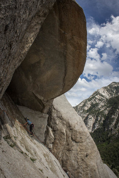 Traverse on pitch four above the offwidth.