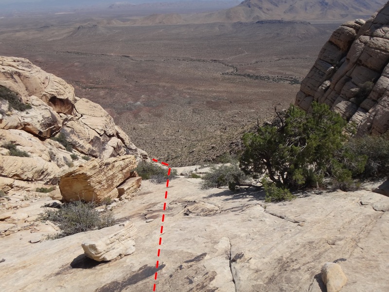 Descent gully. Follow the cairnes to the left of the gully to avoid large patches of brush. Fairly straightforward