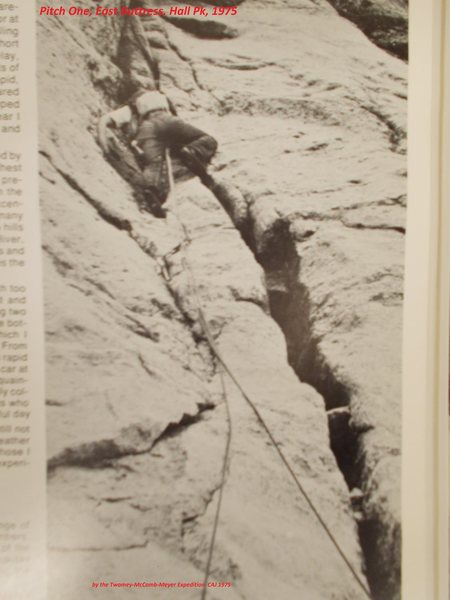 first ascent of pitch one of Hall Peak's East Buttress, CAJ 1975