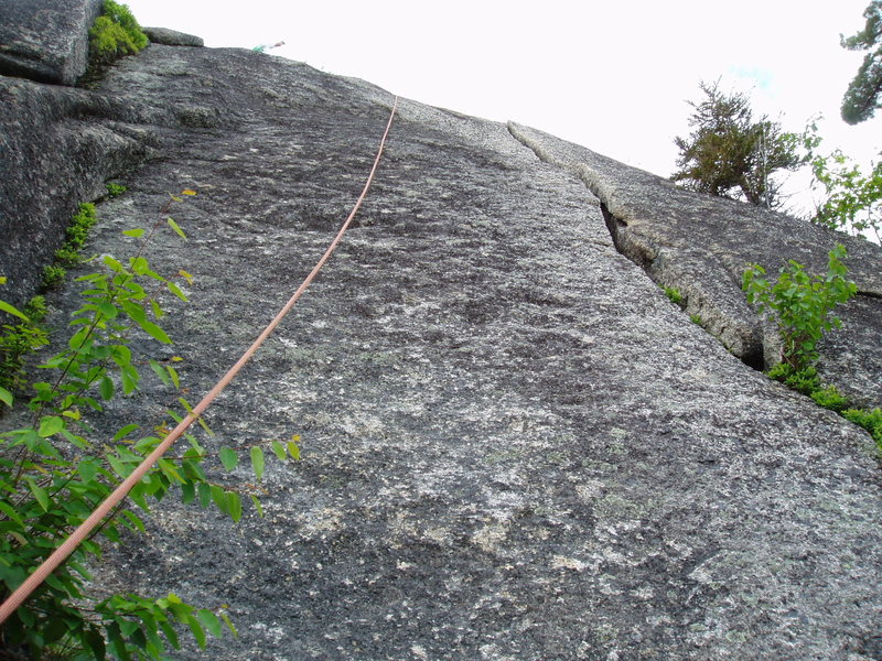 Sea of Green's P2 wide crack (originally on P1). The rope lies, roughly, on the line of P2 of Rock Candy