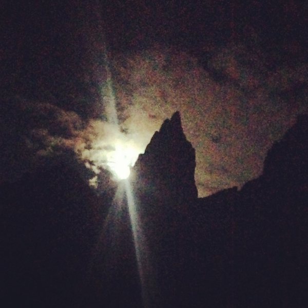 Silhouette of the Sharkstooth lit by the supermoon - Aug. 2014.