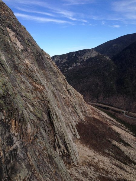 The Largest rockfall in recent years happened in 2013. a large chunk came off above the Duet buttress obliterating trees at that base, smashing flat bolts on the rock and leaving pockmarks and dust covering the lower pitches. The origin of the rockfall can be noted in this shot by the clean white rock scar in the upper left hand corner