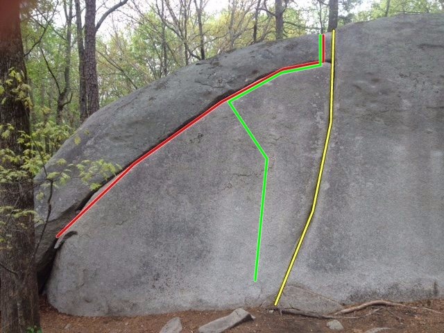 Easy Crack (yellow), Easy Crack Traverse(Red), Sleazy Slab (Green)