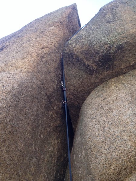 A close up of the crack with some protection.