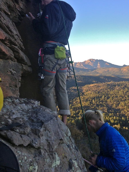 At the base of Koran with Austin Kessler belaying after getting the onsight. Granite Mountain looking good in the back drop.