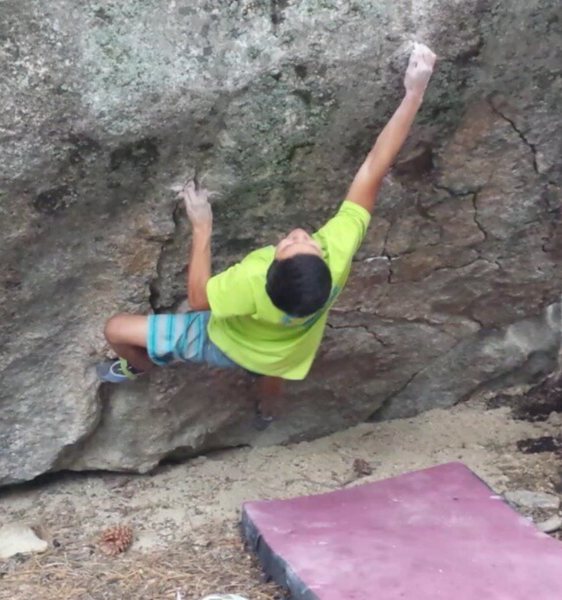 Manny Quintana getting the second ascent of Vulcan Sunset at 7 Pines.