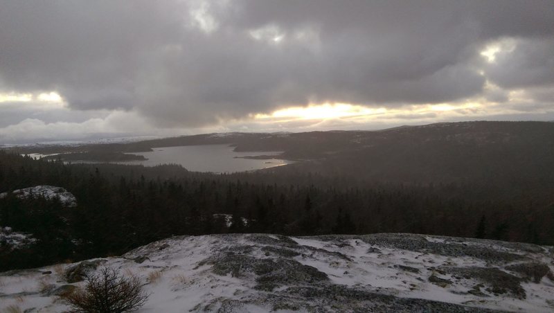 View looking down on Finnies Pond. Nice view to the left of butterpot mountain and holyrood (out of shot).
