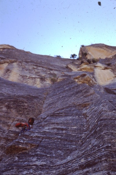 John Fleming on the pitch below the big bivy ledge. We found a gallon of water here, liquid gold. Rumor was it from the one of the Lowe's ascent?