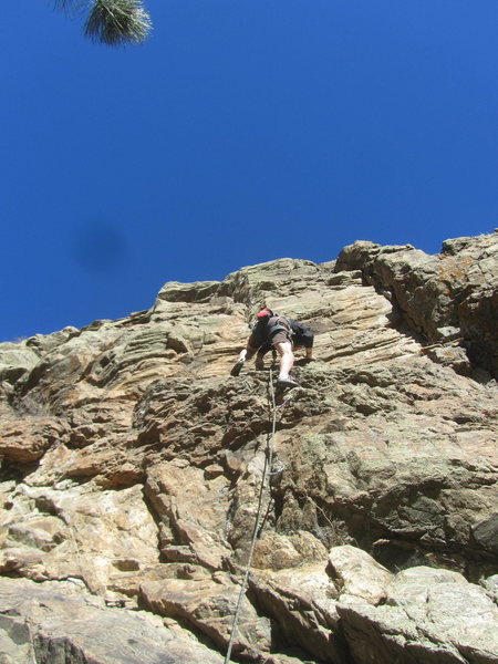 Greg finishing the first crux at the rotten band.