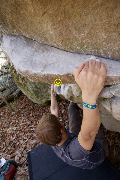 2015 Triple Crown boulderer- you can see the area where a heel hook in the lower holds could help climbers that are shorter/needing a more comfortable beta for the lower moves