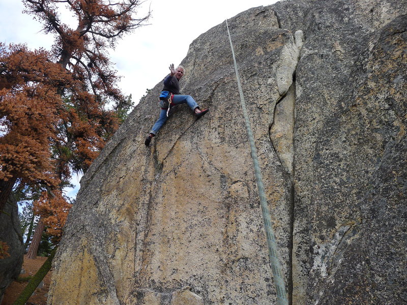 Mike Arechiga on the TR wall, this climb is short but fun maybe 5.11b, bouldering on a top rope!