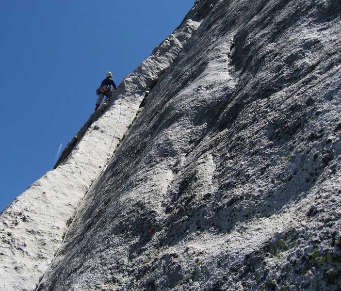 Dihedral pitch above Crescent ledge on regular route Fairview Dome, photo by Tom Rogers