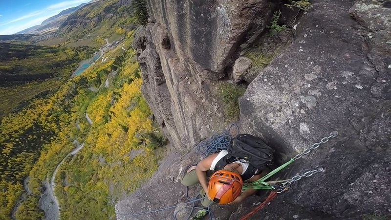 View from the belay station at the top of P3 (also top of P3 for Ame's Way). Fall colors were in full swing!