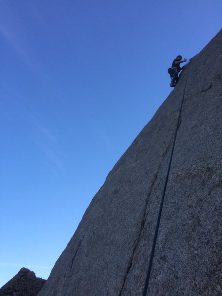 Brock topping out on TR. You can see a draw on the second bolt that we used as a directional in the bottom left corner of the pic.