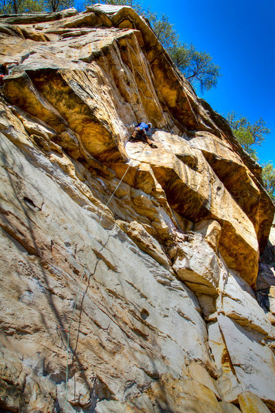 Justin 2/3's of the way up the route.