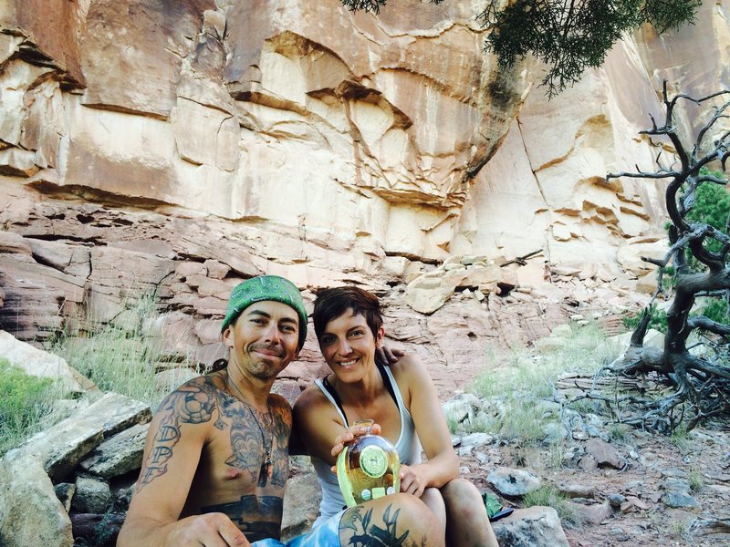 Drinking tequila on the day we finished the trail to this wall .. KW an my self hand drilled every bolt on this wall.. All but 2 routs were on sight FA's .. This wall is a true find of a lifetime for any creek climber ... Bring 2 #6's to this wall