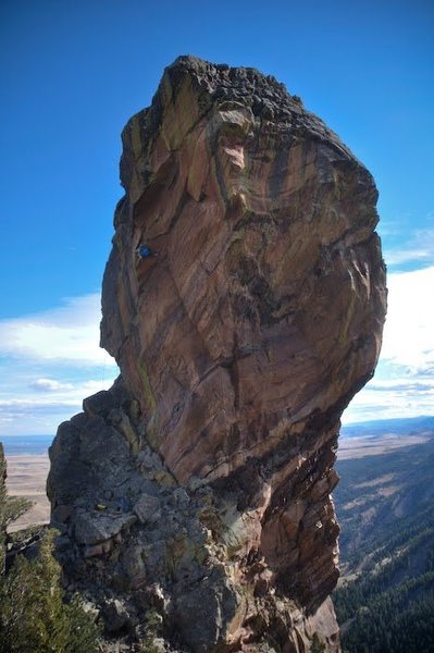 From Matt Wilder's blog post on his FA: "Working the crux on TR (this view doesn't show the angle of the wall well)."