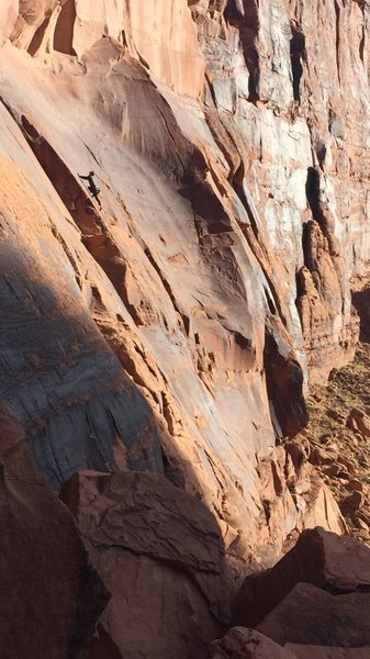 Some dude on the arête of Nightlight. Greats sun from 10:30 till 2:30 in the winter. Www.windgateadventures.com