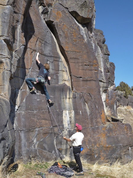 Terran Engle on dime edges and tips pockets on the extremely steep, thin <br>
Scared Stiff, 11a (Mar 2012)