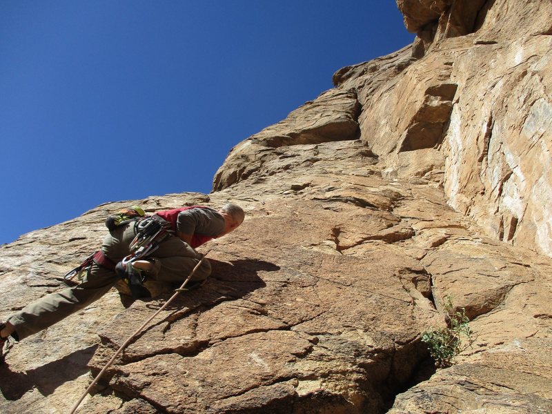 Eric Rhicard leading Sunny Side Up. Hardboiled starts just right of this and goes up the wide crack seen above. Hardboiled shares the same anchors with Sunny Side Up so it is an easy to lead one and TR the other, which is what we did.