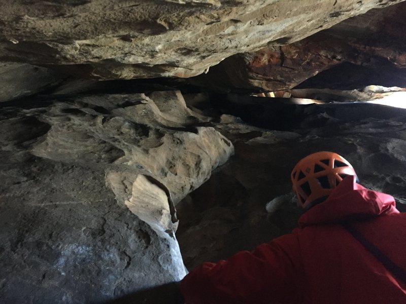 Kyle looking up into the tunnel.