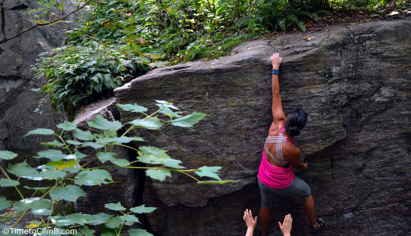 Ann Marie bouldering at Nine corners lake in Adirondacks of NY Read More