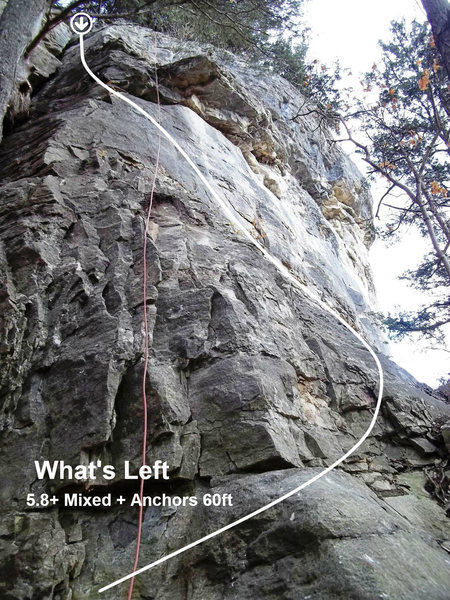 Traverse slightly left to finish on the left side trad slab.