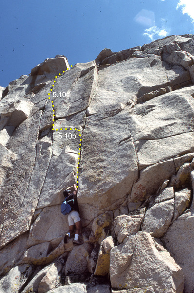 The base of "Mister Catastrophe" (5.10c) showing the line of the route