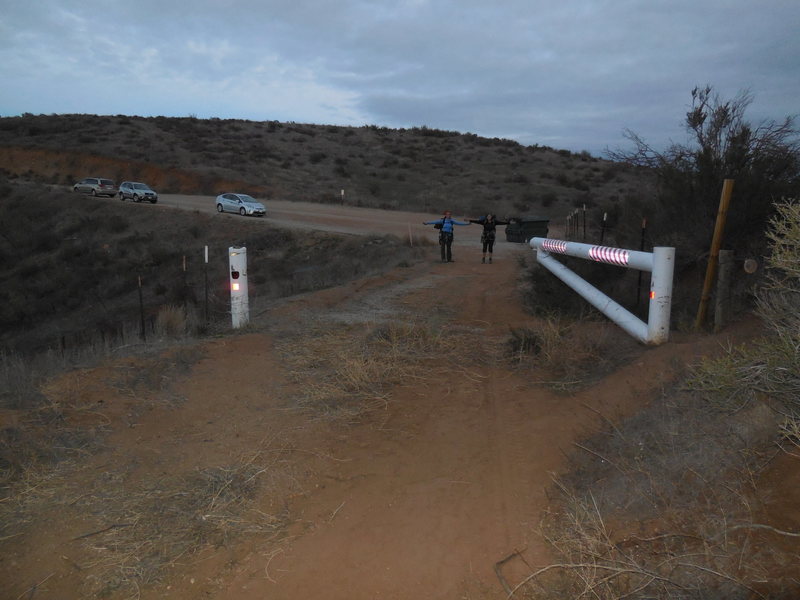 Climbers leaving Texas Canyon through the rarely open gate. Rangers were in the process of closing Rowher Flat/Texas Canyon due to upcoming rains.