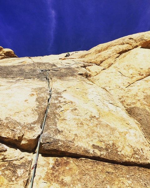 Passing on the retro-bolted "anchors" in favor of trad anchors at a more logical point on the route--just before the Dappled Mare crossover.