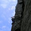 Martin Dale leading the "new" version of Central Buttress in 2007. Since the loss of the famous chockstone (in tragic circumstances) this is the easiest way to climb the route which is now graded E1 5b