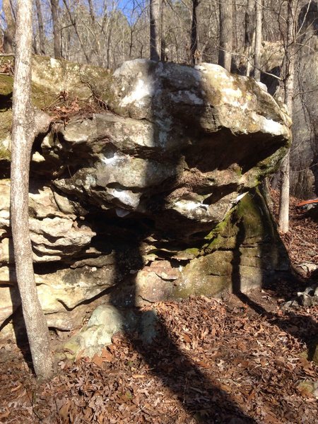 Only over hanging boulder in area. Chalk never washes off bottom holds.