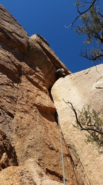 Mark Geikenjoyner finishing the crack on Col. Custer AKA Unk Route. After the crack, a lone bolt for your pleasure.