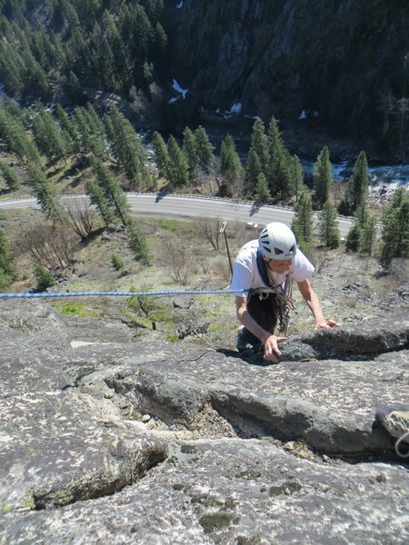 Fred Beckey having a nice day out on April Fools day 2013. He commented that it was a nice route, with good rock, but must be 5.7.