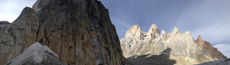 The route follows the obvious crack system on the left-hand formation