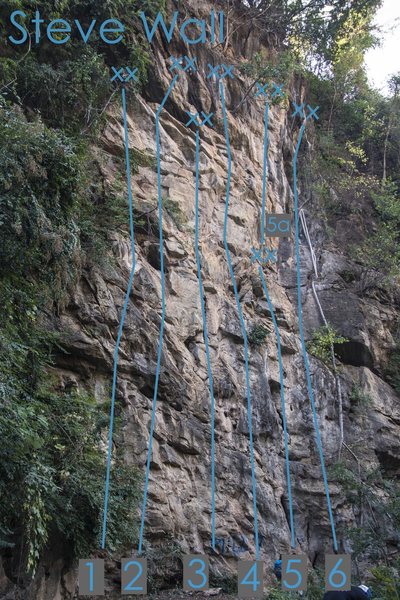 'Best Route In Kansas' is number 2 on the Steve Wall topo and the 2nd route from the left on the wall.
