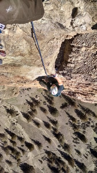 Near the top of 35 meters of crack climbing goodness! Can't beat the position!