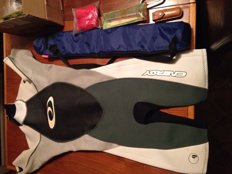 Shorty men's XL no holes stink tears - $40 shipped, Coleman beer bazooka (fits a 6 pack and its a cooler) - $6 shipped, wind meter, $10, red cord free with purchase