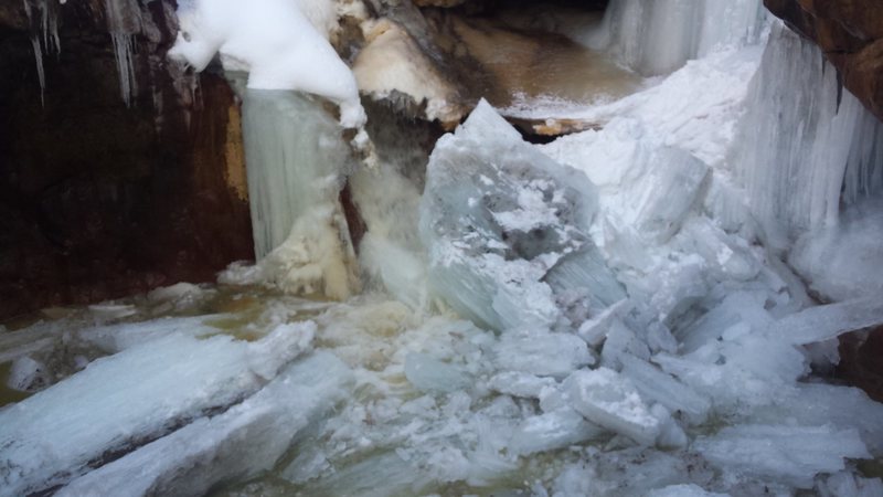 A corner buttress collapsed in Scottish Gullies on Friday (just below the lower bridge).